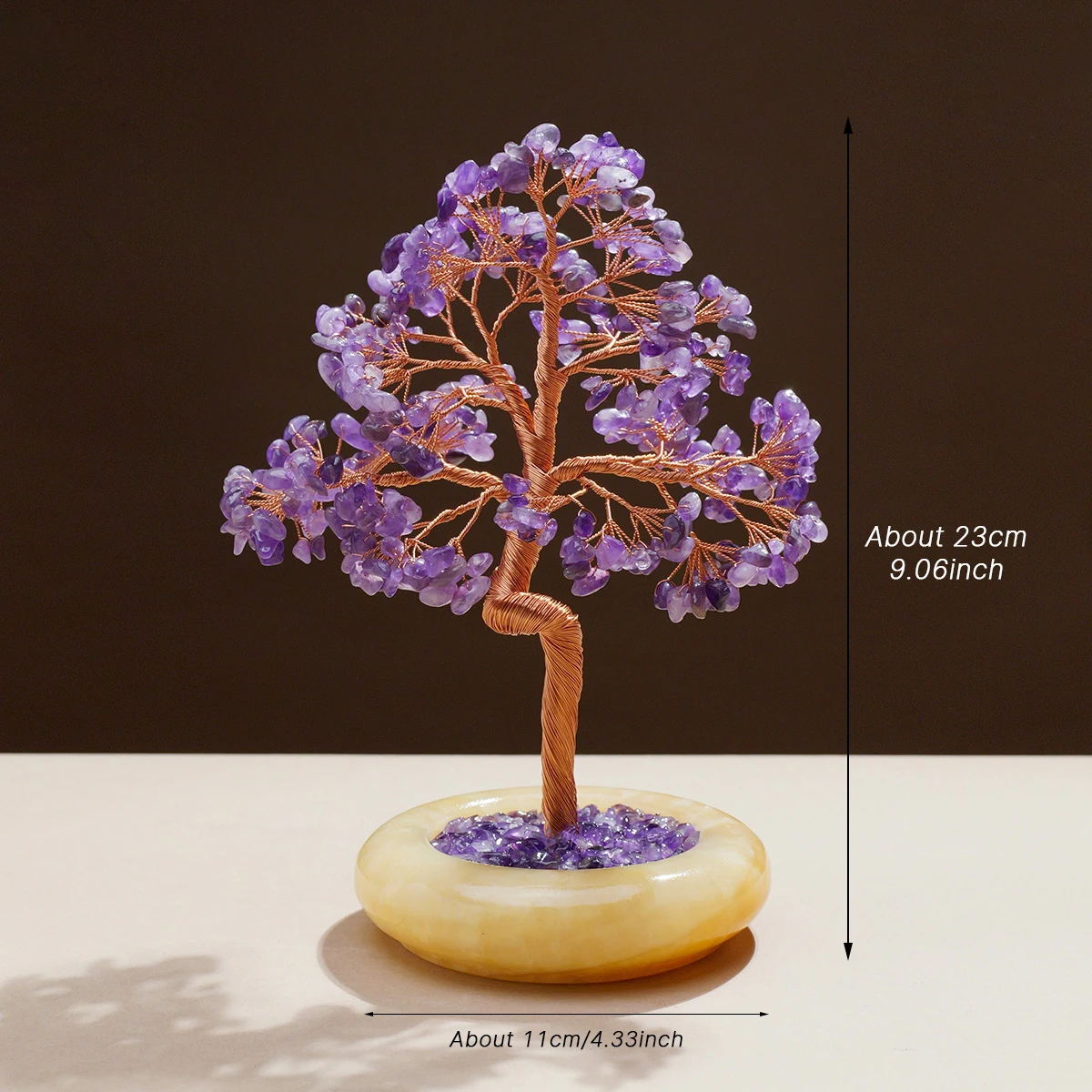 

1PC Natural Crystal Amethyst Tree Large Yellow Jade Bowl Base Handmade Tree Life Specimen Souveni Home Entrance Decoration