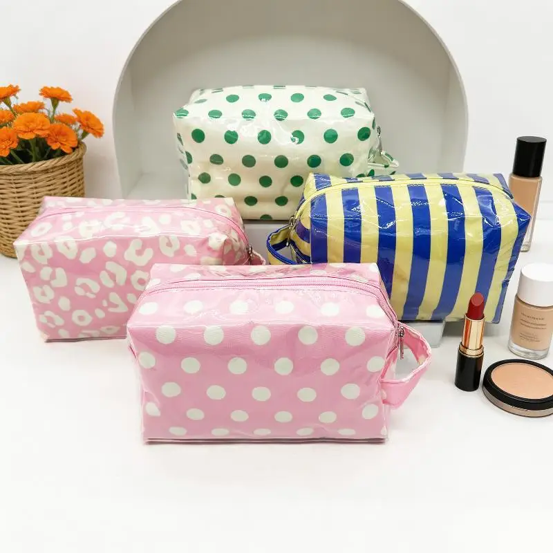 Stylish Strip Makeup Bag Portable Travel Large Capacity Lipstick Storage Bag Handbag Cosmetic Bag Toiletry Bags Girls Gifts