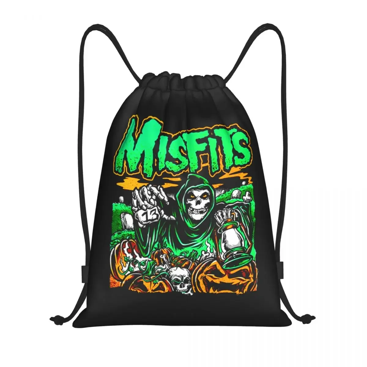 

Custom Heavy Metal Misfits Skull Drawstring Bags Men Women Lightweight Rock Punk Sports Gym Storage Backpack
