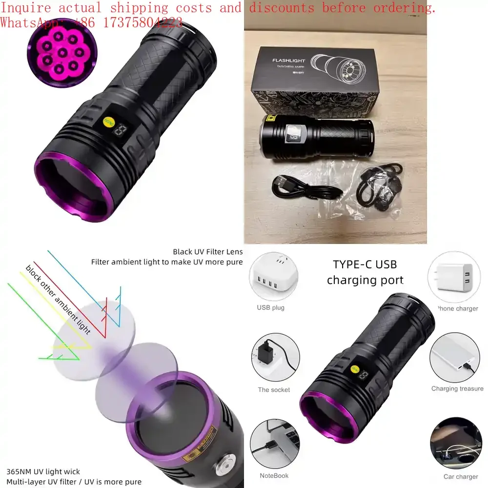 

Ultra Bright 160W 365nm UV Black Light LED Flashlight USB Rechargeable Ultraviolet Blacklight Torch NDT ZWB2 Filter UV Lamp