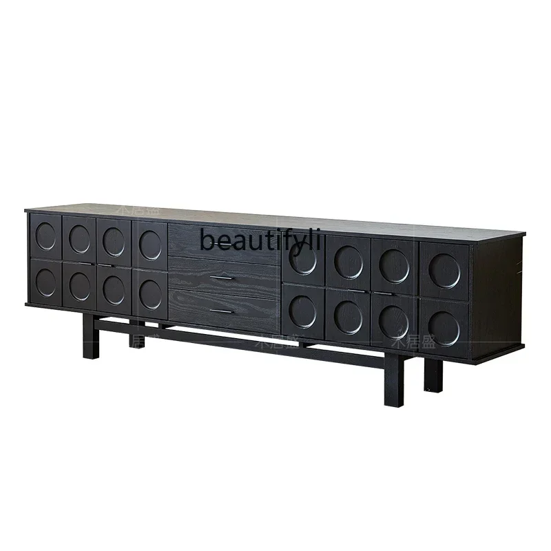 

French all solid wood black retro red oak speaker TV cabinet living room American medieval film and television floor cabinet