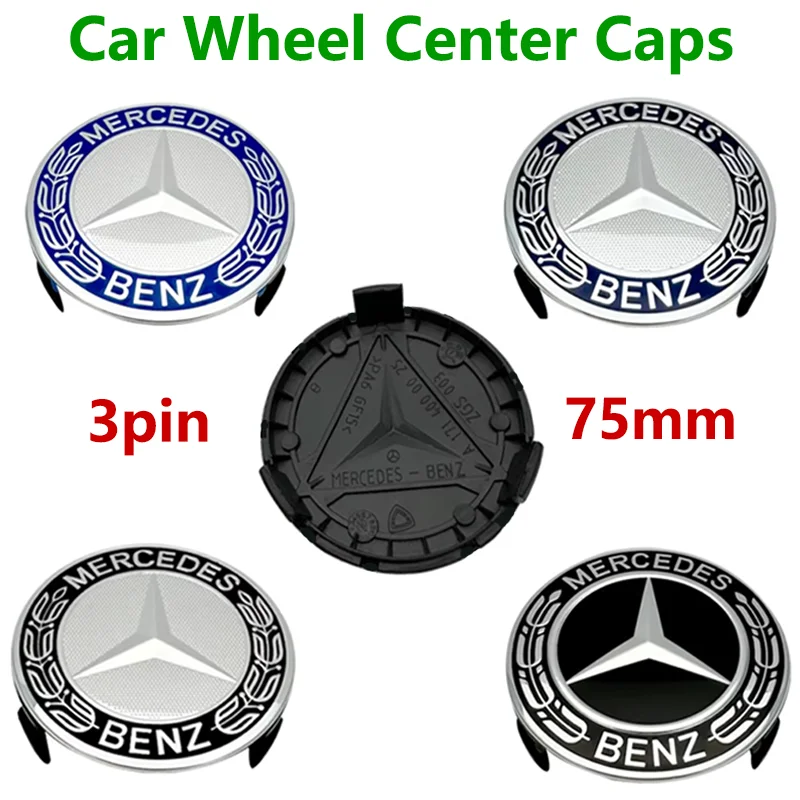 80pcs-40pcs-20pcs 75mm 3 Pin For Car Wheel Hub Center Caps W202 W220 W213 W210 W164 A180 A200 B180 B200 E200 Rim Cover Emblem