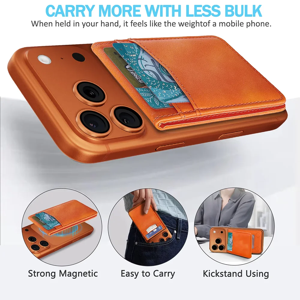 Magnetic Double Layer Phone Card Holder For IPhone 17 16 15 14 13 Bank Card Magnetic Protective Cover Samsung Ultra Slim Wallet