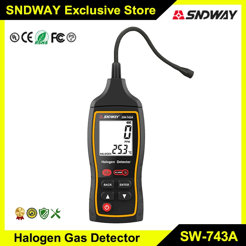 SNDWAY Halogen Leak Detector Refrigerant Gas Car Refrigerator Air Conditioner Freon CFCs HCFCs Halon Detector Meter SW-743A