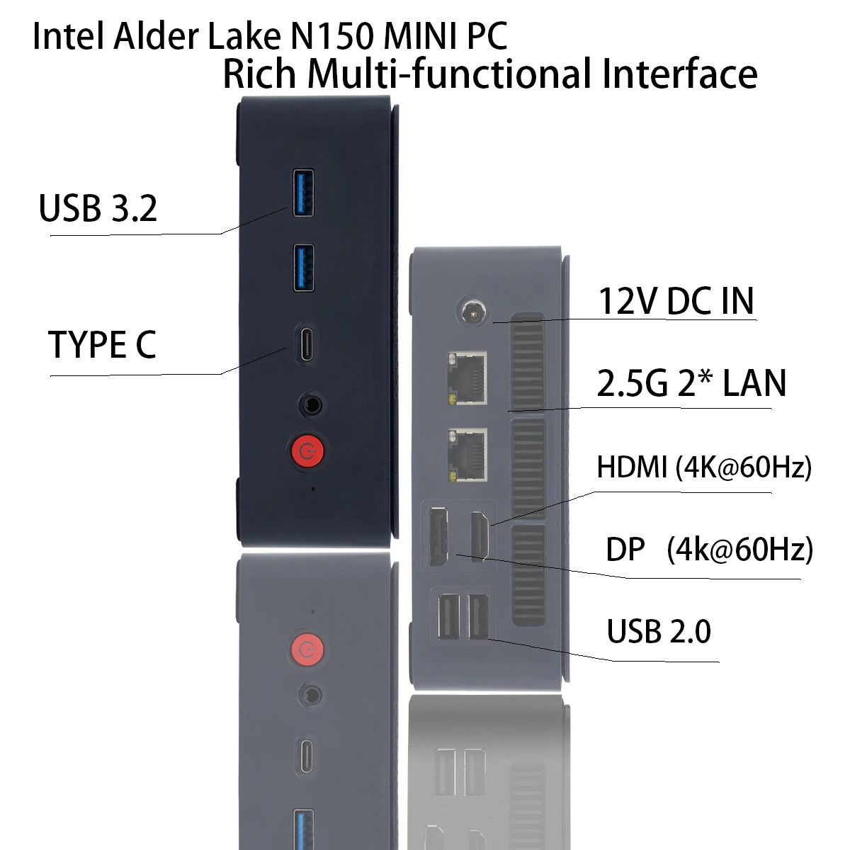 Mini PC Intel Alder Lake N150 Mini Desktop Gaming Computer Portable NUC BOX Computer 4-Core 4-thread 2.5G Lan SSD