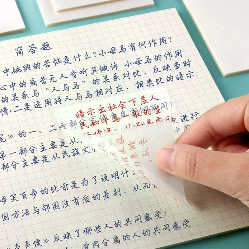 50 ورقة إبداعية PET ملاحظات لاصقة شفافة منظور مقاوم للماء ملاحظات لاصقة طالب القرطاسية اللوازم المكتبية المدرسية