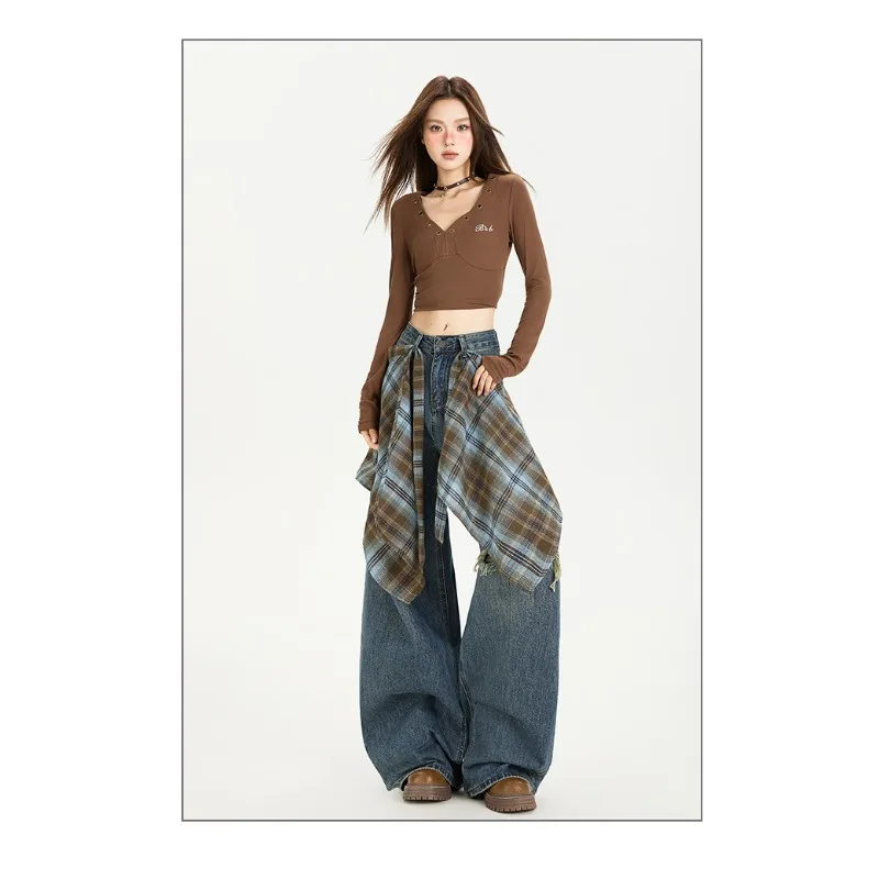 Fashion Retro Wide Leg Jeans Women's High Waist Loose Straight Leg Pants Casual Style Slim Spring Autumn New Arrival Solid Denim