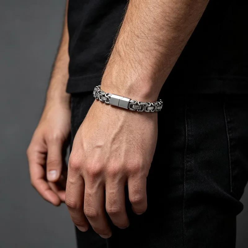 Loop Chain Bracelet, Domineering Emperor Chain, Men's Woven Chain, Horizontal Embossed Men's Jewelry