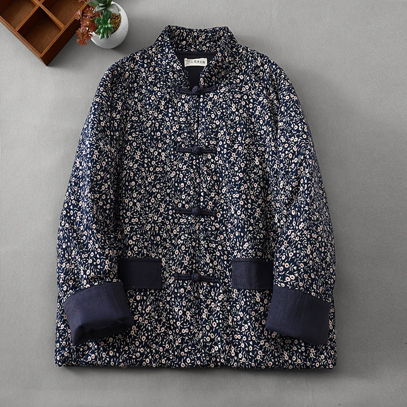 

High-End Anti-Aging Retro Women's Winter New Style Patchwork Color Pocket Cotton Stand Collar Button Thickened Loose Cotton J...