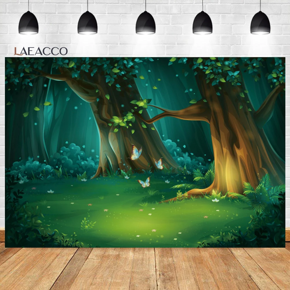 Laeacco Giả Tưởng Rừng Phông Nền Chụp Ảnh Rừng Rậm Ở Xứ Thần Tiên Đom Đóm Bướm Trẻ Em Sinh Nhật Cho Bé Chân Dung Nền
