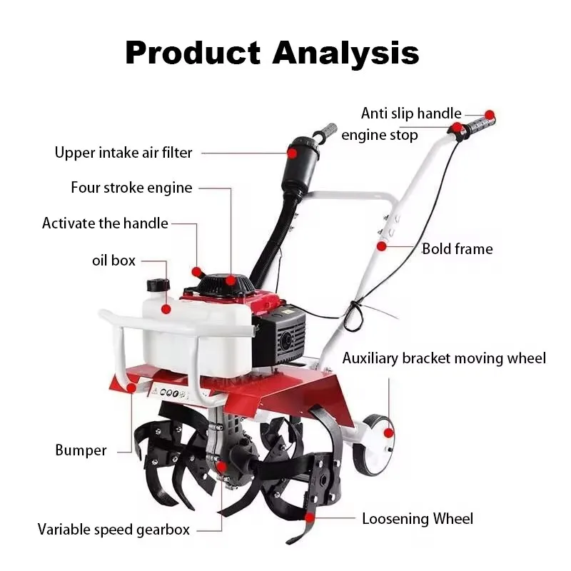 4 Stroke Gasoline Micro Cultivator Agricultural Garden Tools 2 Stroke Gasoline Multi-function Minitype Rotary Tiller Machinery