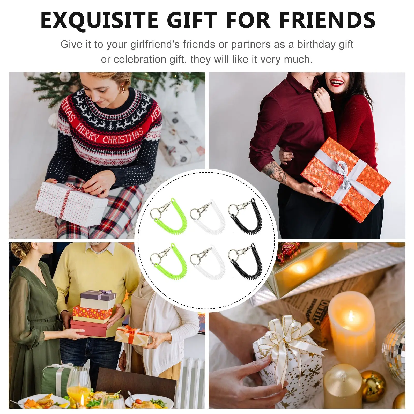 6 Pcs Anti-lost Rope Bracelet Key Chain Holder Wrist Coil Spring Chains PP Retractable Lightweight Practical