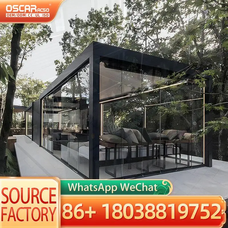 أكشاك سقف اللوفر الآلي في الهواء الطلق مع ضوء LED هيكل ألومنيوم حديث لعريشة الفناء الخلفي للحديقة