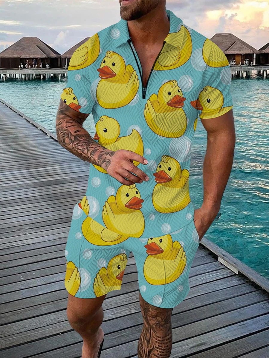 Grappige Cartoon Duck Panda 3d Print Poloshirts Shorts Sets Mannen Mode Oversized Korte Mouwen Broek Set Past Bij Man Kleding
