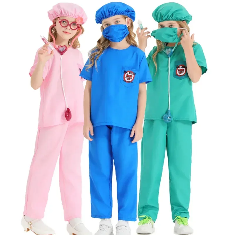 Umorden Child Kids Surgeon Doctor Costume Uniform Scrub Suit Coat for Boys Girls 3 Color Role Play Medical Kit