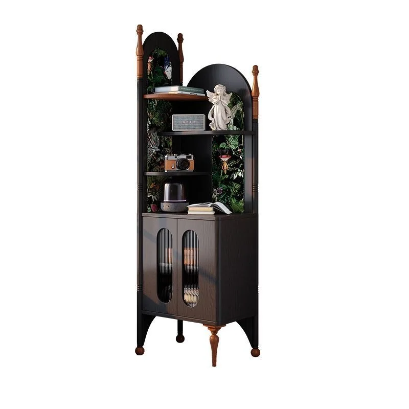 

French retro corner cabinet small apartment living room dining side cabinet corner rack triangular cabinet solid wood multi-laye