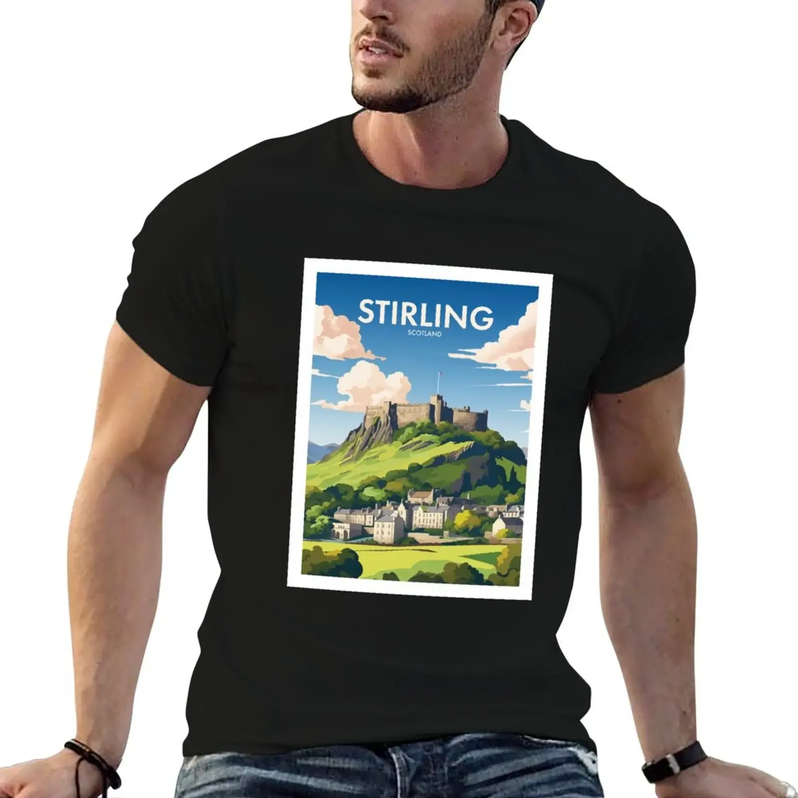 

STIRLING Travel Poster T-Shirt boys whites man clothes sweat shirts, men