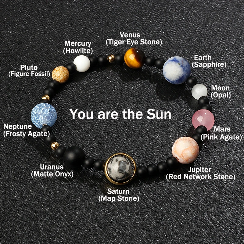 

Galaxy Solar System Bracelet Men Universe Nine Planets Natural Stone Stars Earth Moon Bracelets for Women Fashion Couple Jewelry