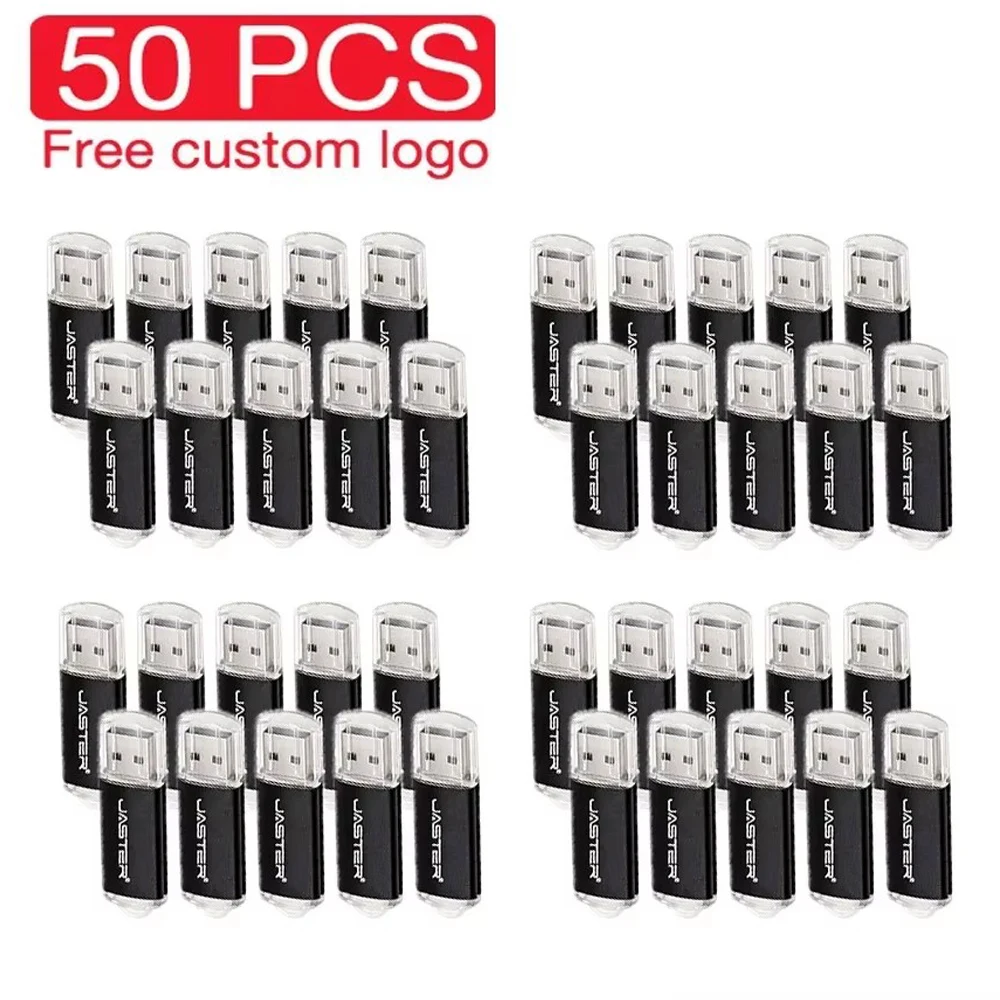 JASTER 50 PCS LOT USB Flash Drives 128GB Black Memory Stick 64GB Colorful Pen Drive 32GB Creative Gift USB Stick 16GB Free Logo