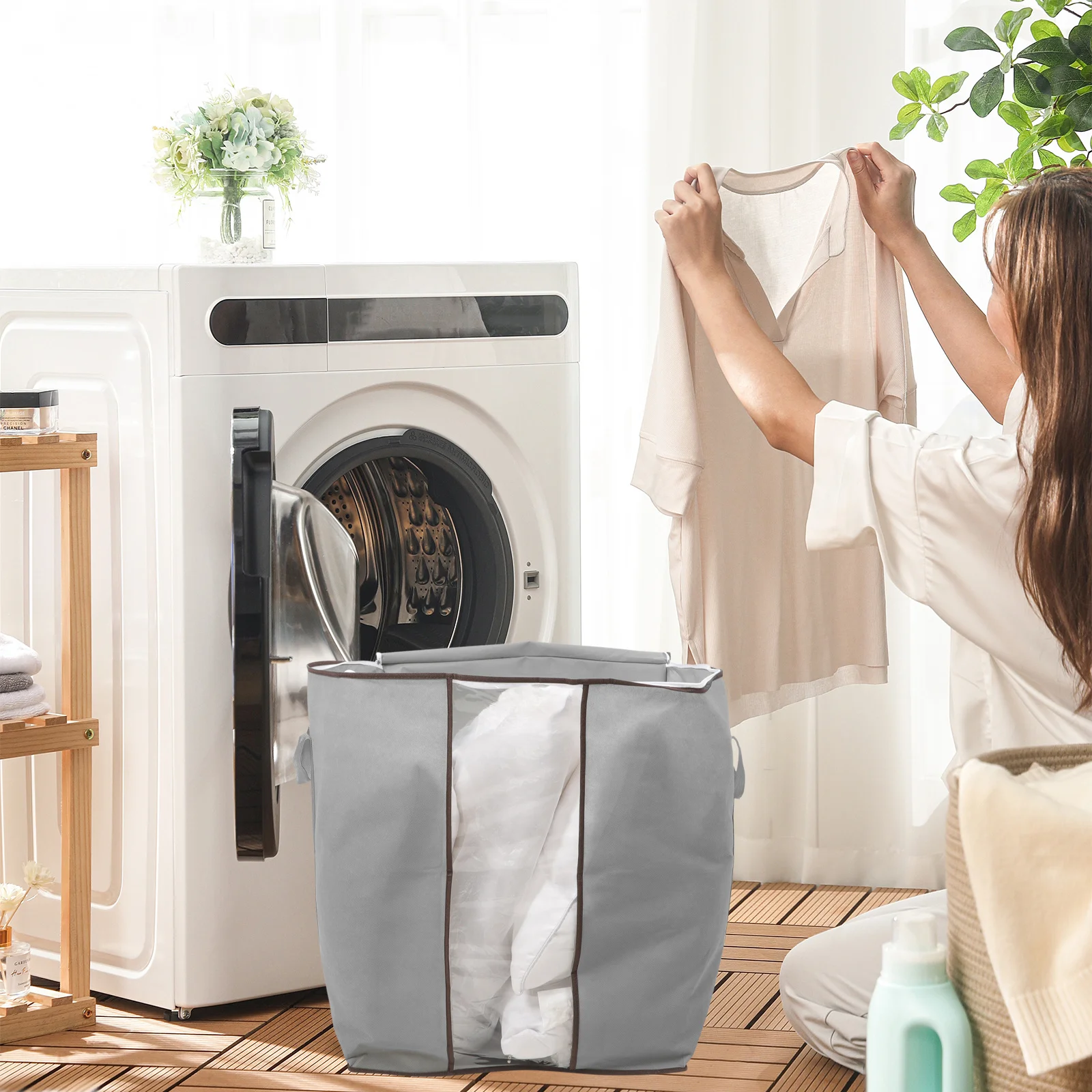 

Large Capacity Quilt Storage Bag Reinforced Handles Comforter Organizer Bin Bedding Storage Bag Clothing Organizer