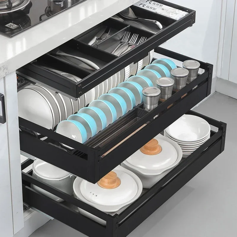 

Pull basket kitchen cabinet 304 stainless steel double drawer type seasoning pull blue cabinet to store dishes and baskets