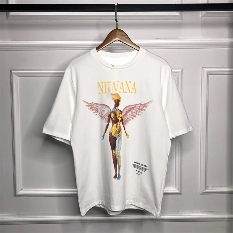 

Quick-drying 3D Printing Kanye Same FOG High Street Nirvana Band Angel Print Loose Hip-hop Short-sleeved T-shirt Moto