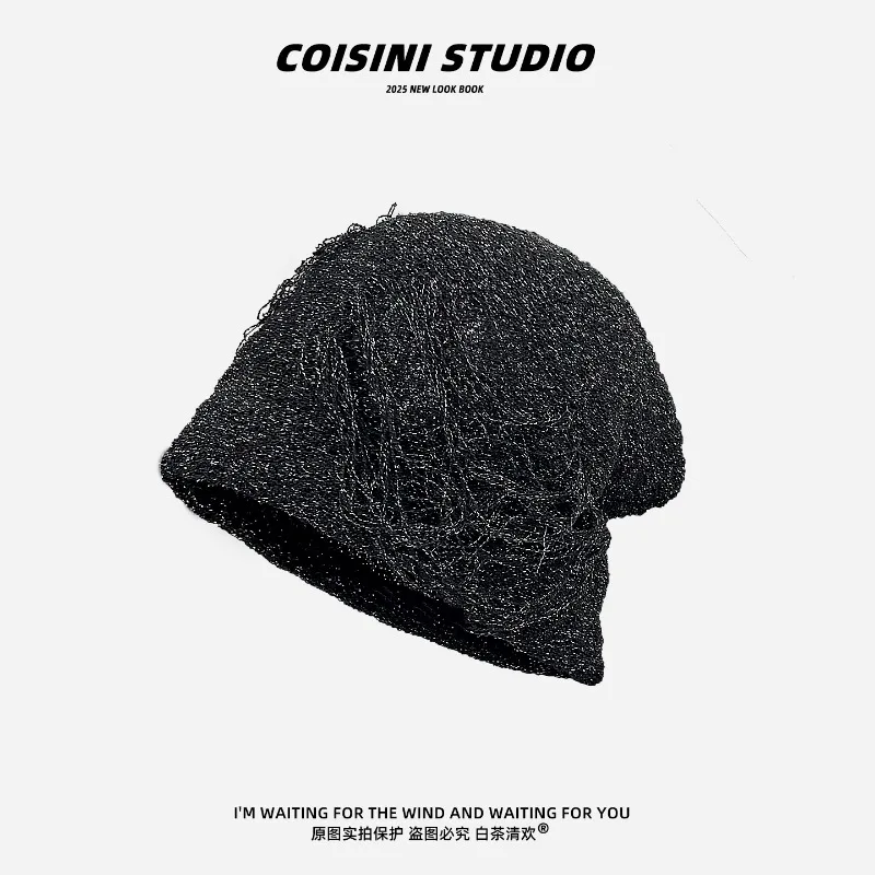 

Japanese Personalized Fringe Hole Design Stack Hat Women Spring and Autumn Versatile Leisure Trend Mixed Color Skull Beanie Cap