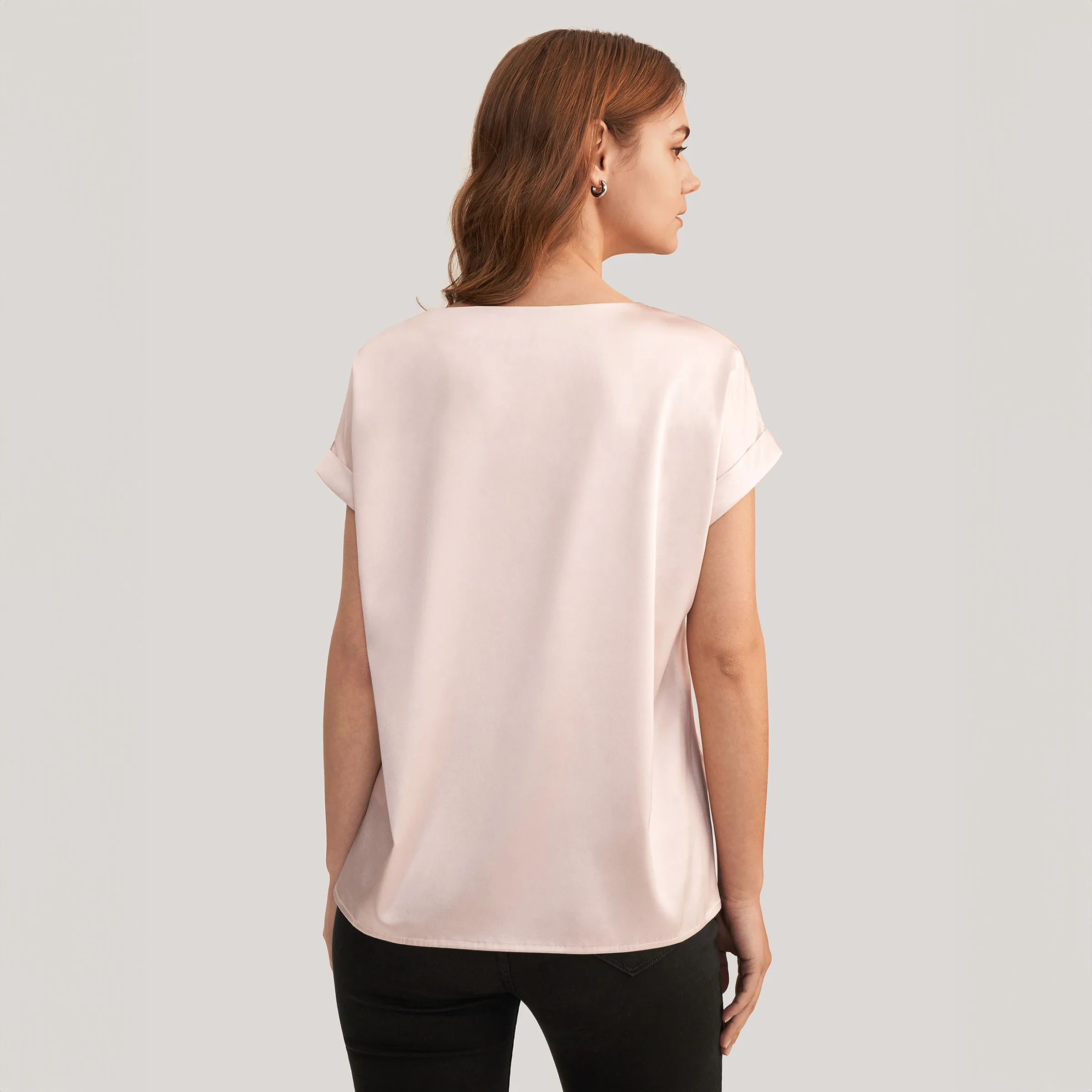 LILYSILK Women's Short Sleeves Round Neck Silk Tee Ladies Basic Top for Everyday Wear