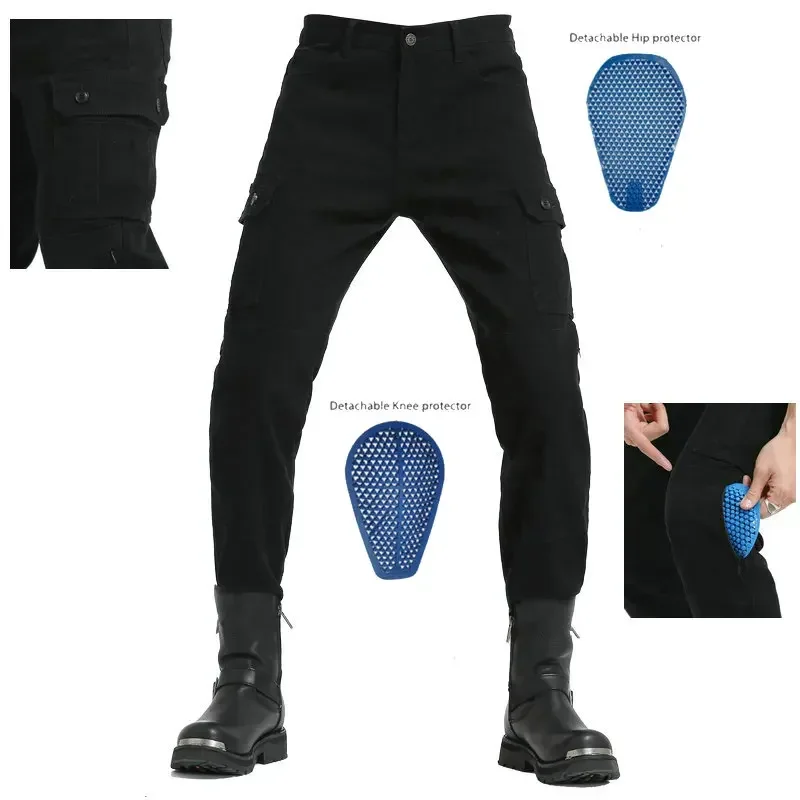 

Volero Brand New Unisex motorcycle riding jeans leisure Trousers Four seasons pants black with belt protective gear