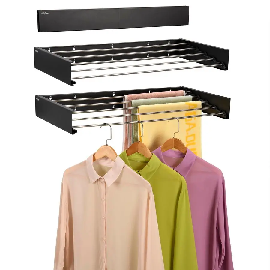 

Настенная выдвижная сушилка для белья для ванной комнаты с шаблоном для крепления, 5 стержней из нержавеющей стали, выдерживающих нагрузку до 27 кг