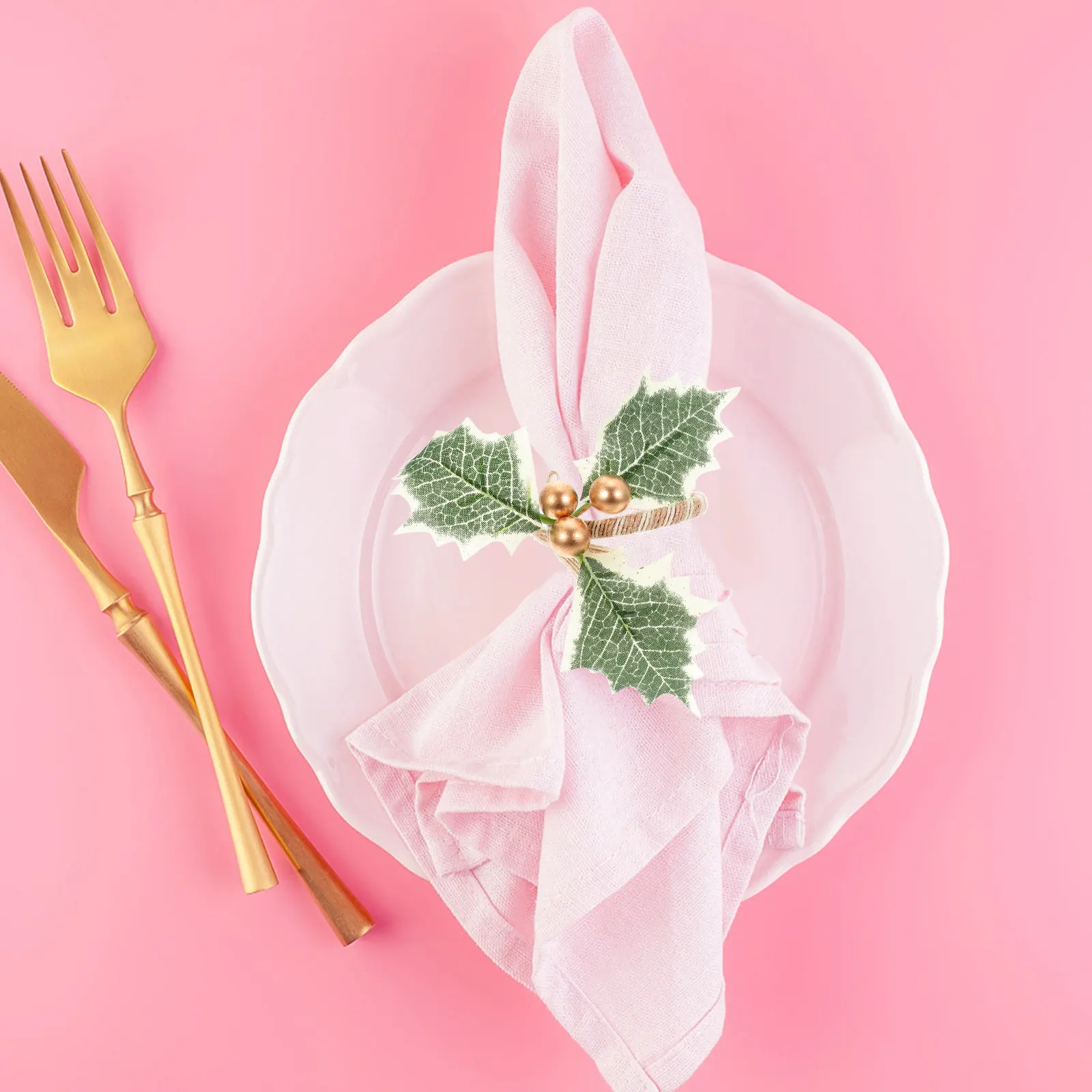 

6Pcs Napkin Rings Elegant Simulated Berry Leaf Xmas Table Decoration for Wine Bottle Cake Bouquet Accent Xmas Napkin Rings