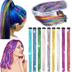 Abbaglianti hippies femminili con estensioni dei capelli in seta arcobaleno tinsel lucido per copricapo intrecciato lunghezza 120 cm 150 fili/confezione