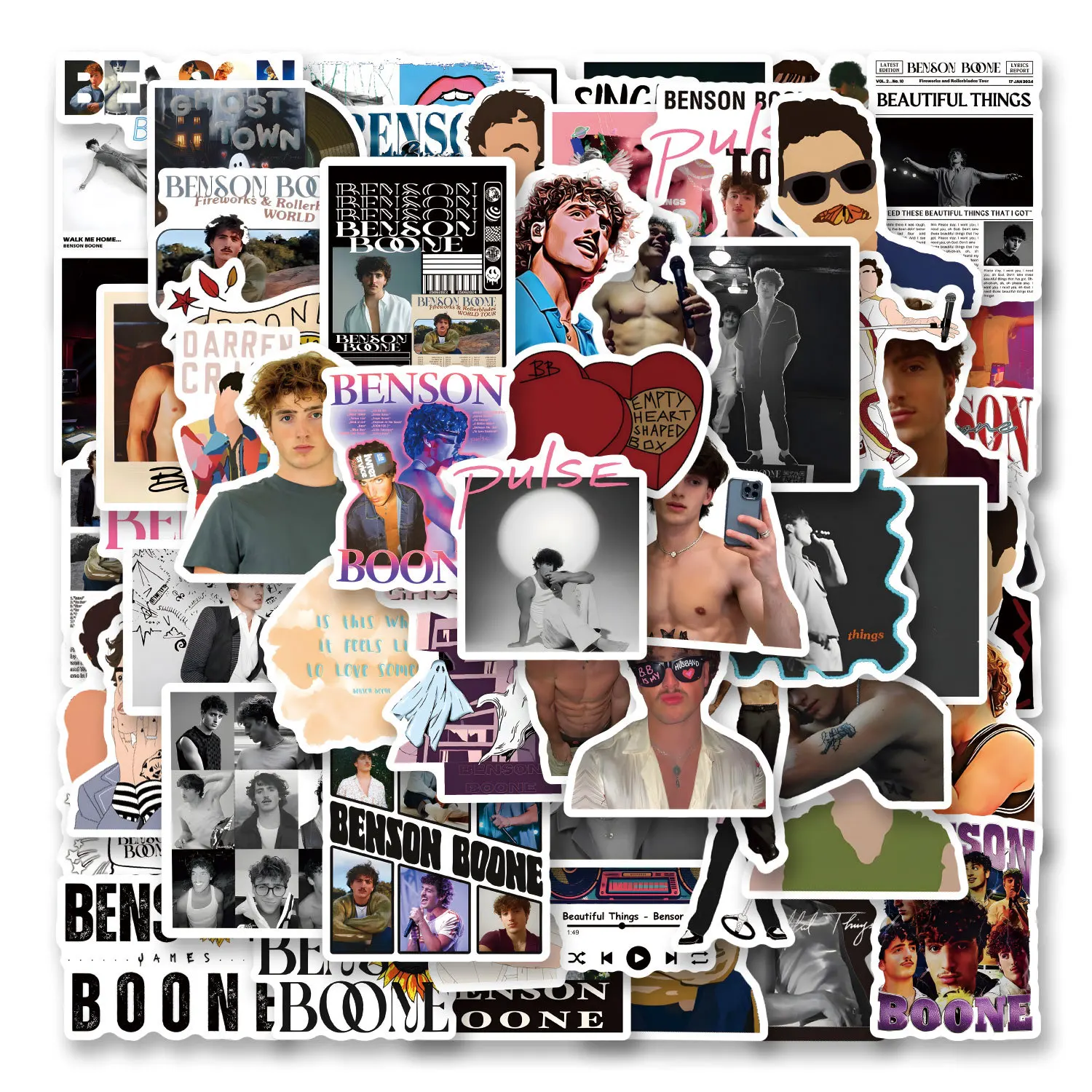 60 قطعة من ملصقات Benson Boone المقاومة للماء على الجدران DIY جراب هاتف للكمبيوتر المحمول ملصقات قصاصات رائعة
