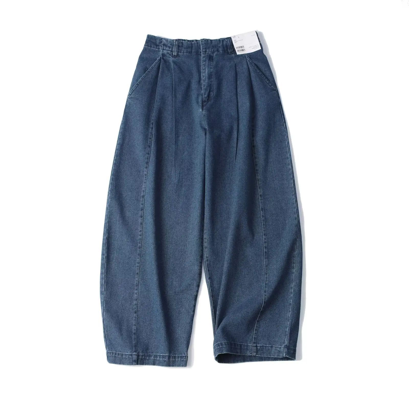 2026 Autumn Women's Elegant Mid Waist Wide Leg Navy Blue Denim Jeans Pants Lady Vintage Zipper Street 100% Cotton Wash Trousers