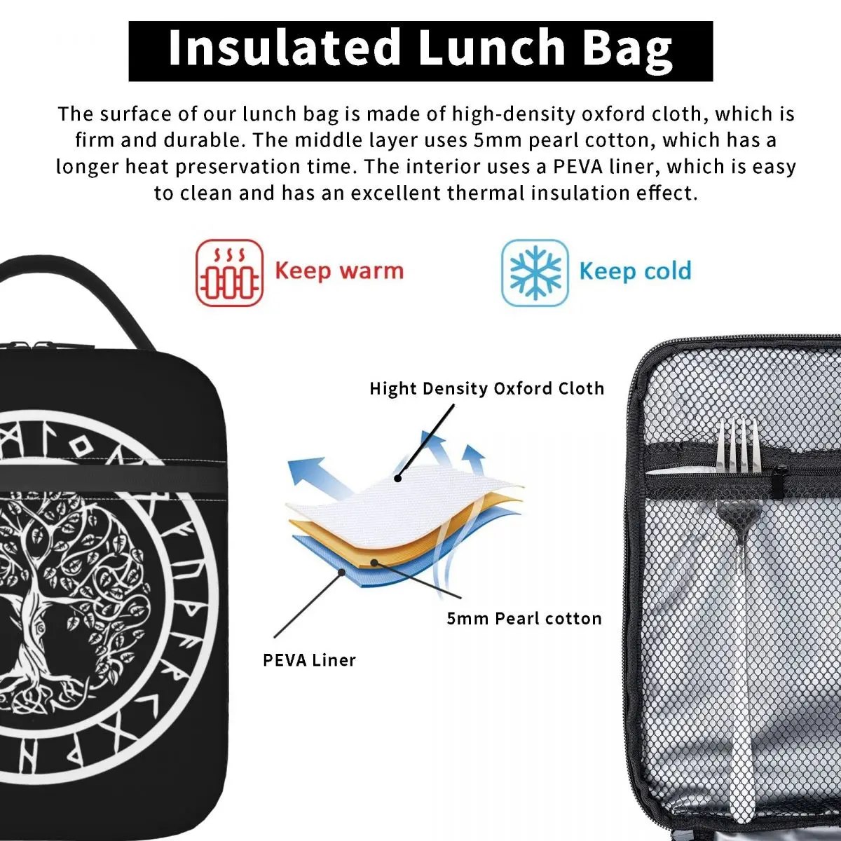 Nordic Viking Scandinavn Odin Symbol Insulated Lunch Bag for Women Children Leakproof Food Boxes Thermal Lunch Box Tote