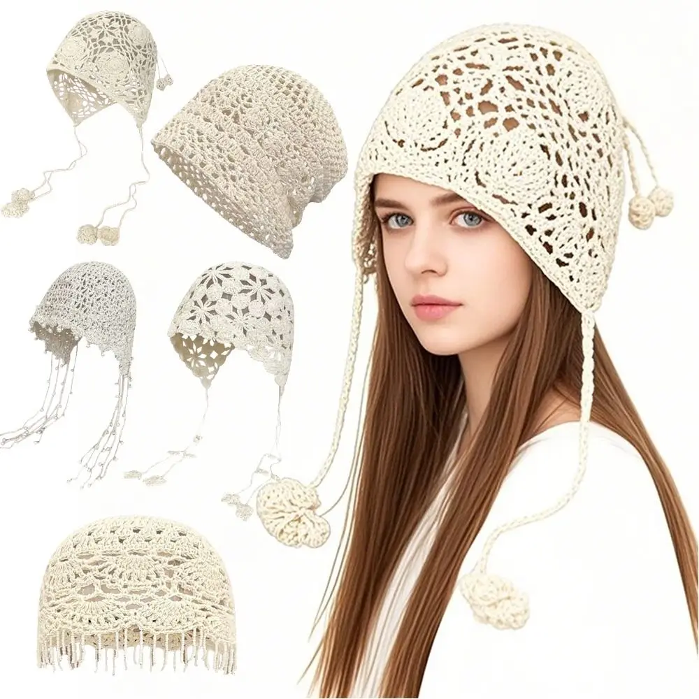 

Fashion Cotton Women Beanie Hat Floral Handmade Skull Cap Lightweight Crochet Slouchy Knitted Hat Summer