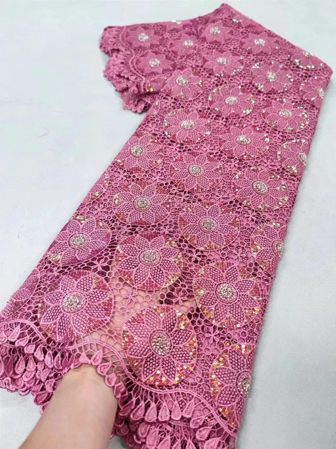 Nigerian Guipure Cord Lace Fabric 2024 High Quality African Lace Fabric With Sequins for Elegant Women Dresses Materials