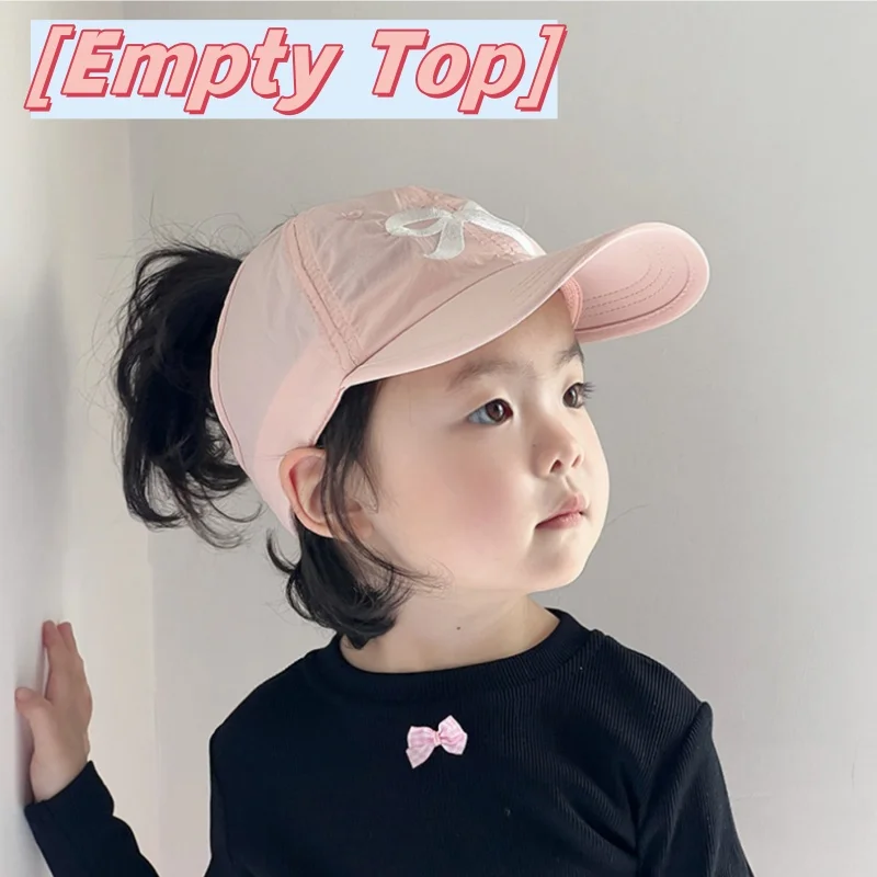 Bow Baseball Cap For Children Sweet Empty Top Sun Hat Children Sun Visor Hat Bow Embroidery Girls Boys Summer Cap Empty Tail Cap