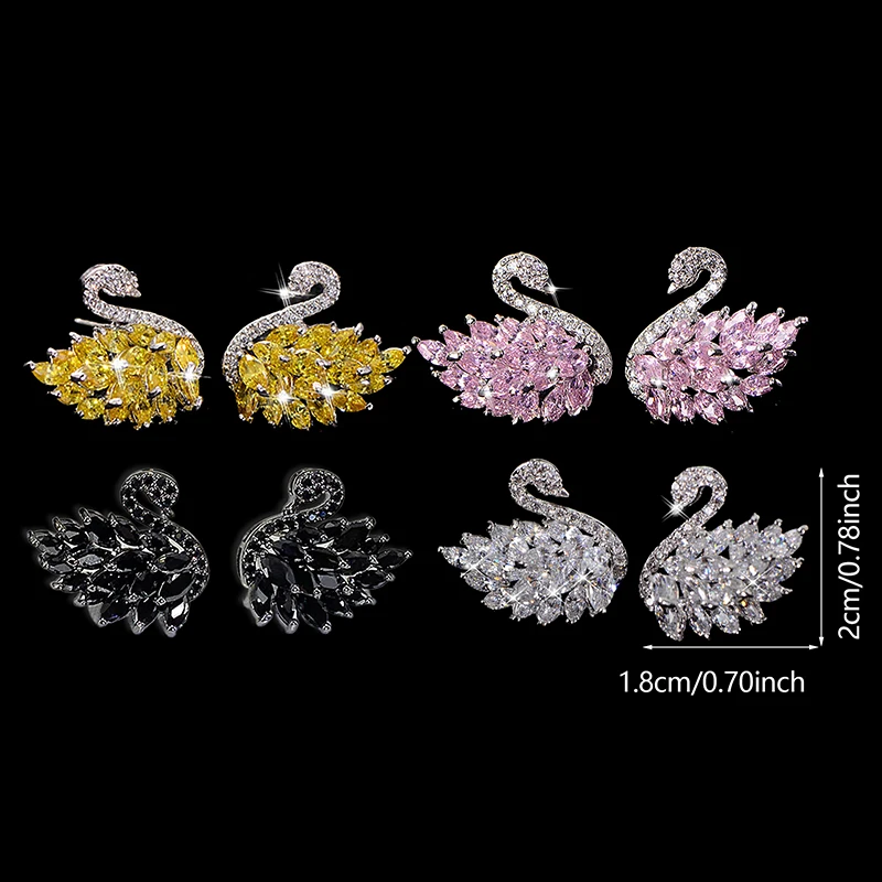 1Pair Fashion Black White Swan 925 Needle Earrings Simple Crystal Rhinestone Charming Temperament Gift For Women Fashion Jewelry