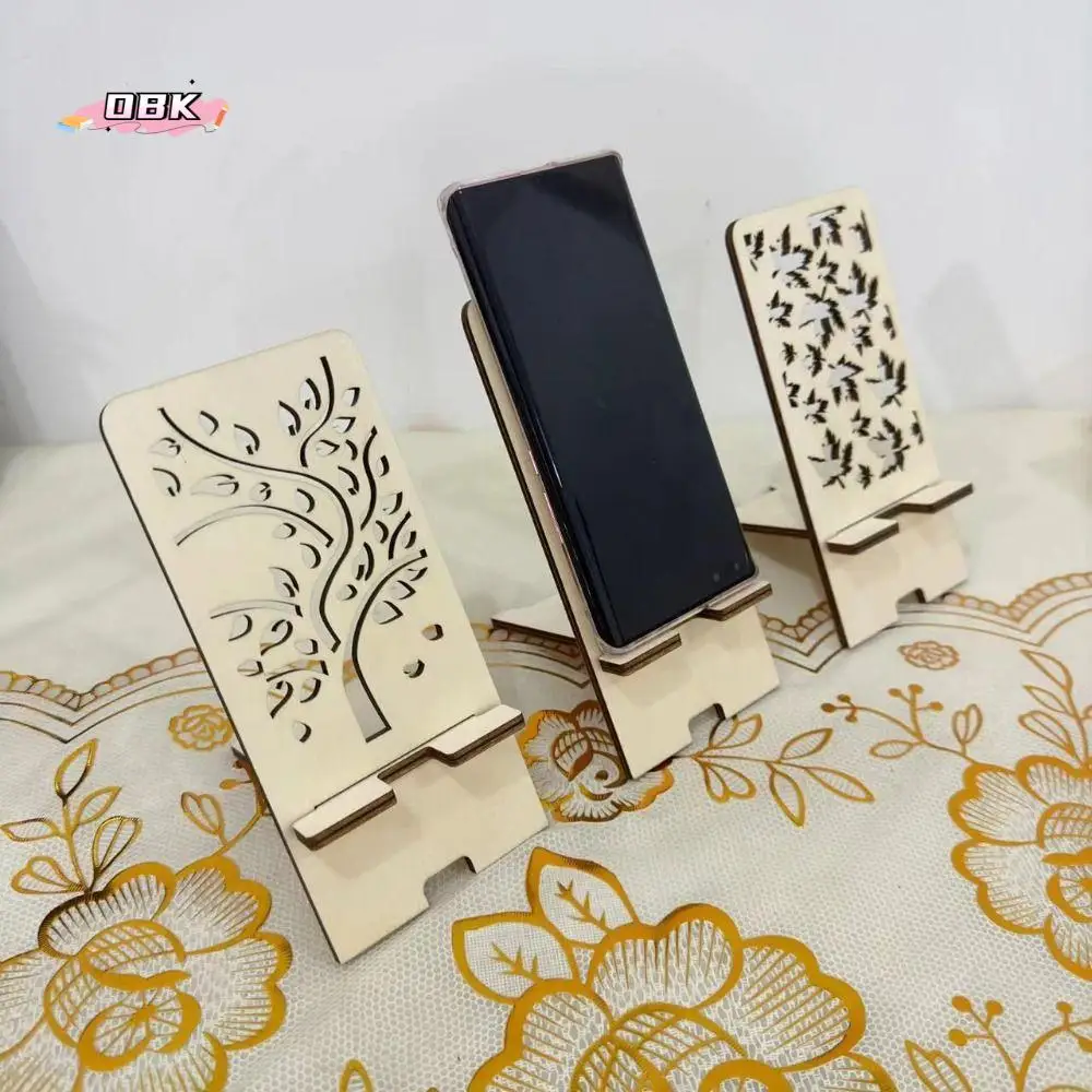 

Home Decor Hollow Desktop Phone Holder Wood with Charging Port Stand Bracket Stable Retro Cellphone Standing Desk