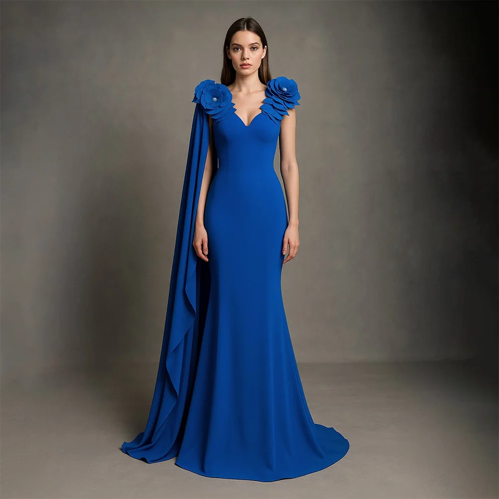 

Formal Evening Dress Mermaid Sweetheart Neck Off Shoulder Flowers Blue Party Dresses 2025 Long Prom Gowns Customized