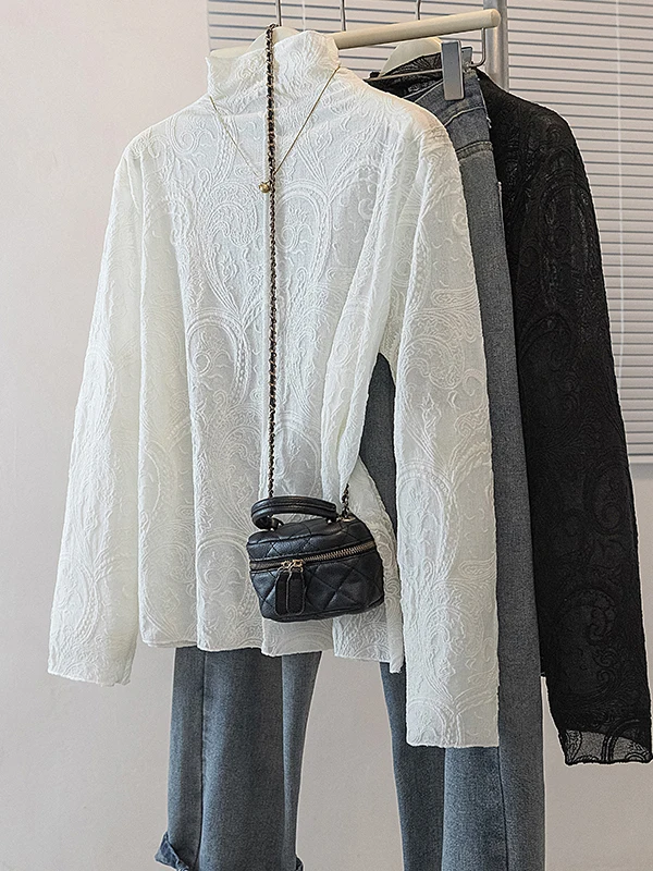 

Женский вязаный свитер с высоким воротником и вышивкой, внутренняя одежда, универсальный утягивающий топ на осень-зиму, большие размеры