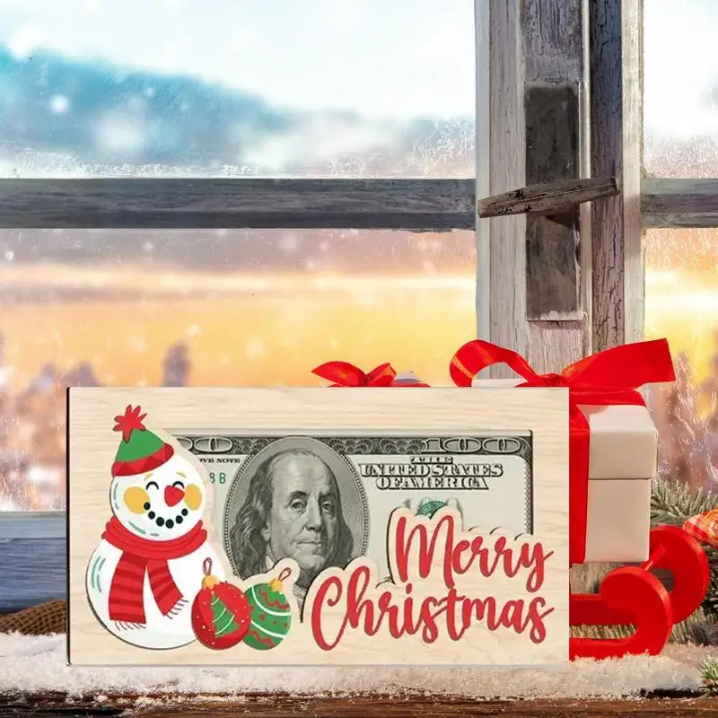 Merry Christmas Wooden Money Holders Christmas Money Stand For Cash Snowmen And Letter Design Envelope Greeting Card Decoration