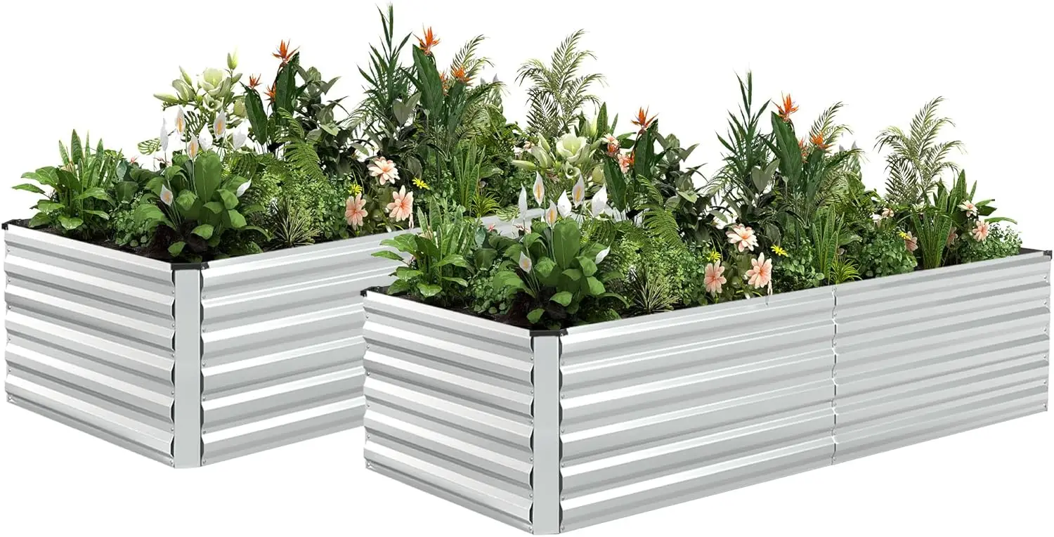 8x4x2 ft Outdoor Raised Garden Bed, Large Metal Planter Raised Beds, Planters for Outdoor Plants for Vegetables, Flowers, Herbs, Fruits, and Succulents.(2 Pcs)