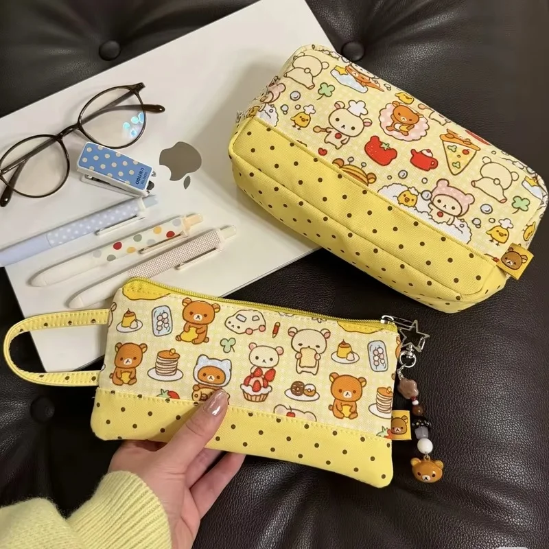Estuche para lápices Rilakkuma, estilo japonés, estampado de dibujos animados, con diseño de postres, gran capacidad, bolsa de almacenamiento de papelería para estudiantes