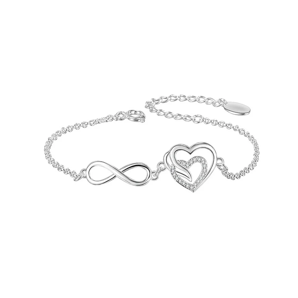 WOSIKATE Real 925 Sterling Silver Bracelet Inlaid Zirconia Fashion Heart Shaped Creative Chain Bracelet 925 Jewellery Gifts