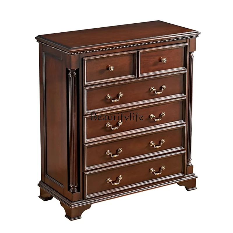 

American-Style Solid Wood Retro Affordable Luxury Cherrywood 5 Chest of Six Drawers Drawer Storage Nine-Drawer Cabinet