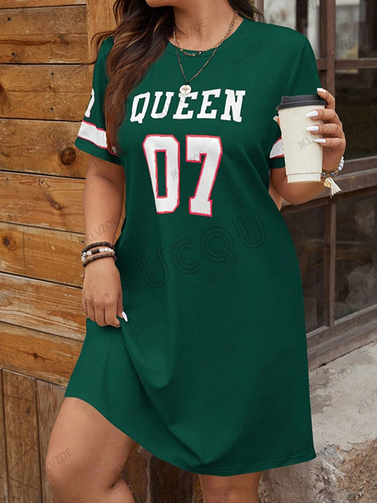 2025 صيف جديد المرأة الملكة رقم 07 الجرافيك مطبوعة قصيرة الأكمام تي شيرت فستان رياضي غير رسمي جيرسي Y2K فستان فضفاض المتضخم #2