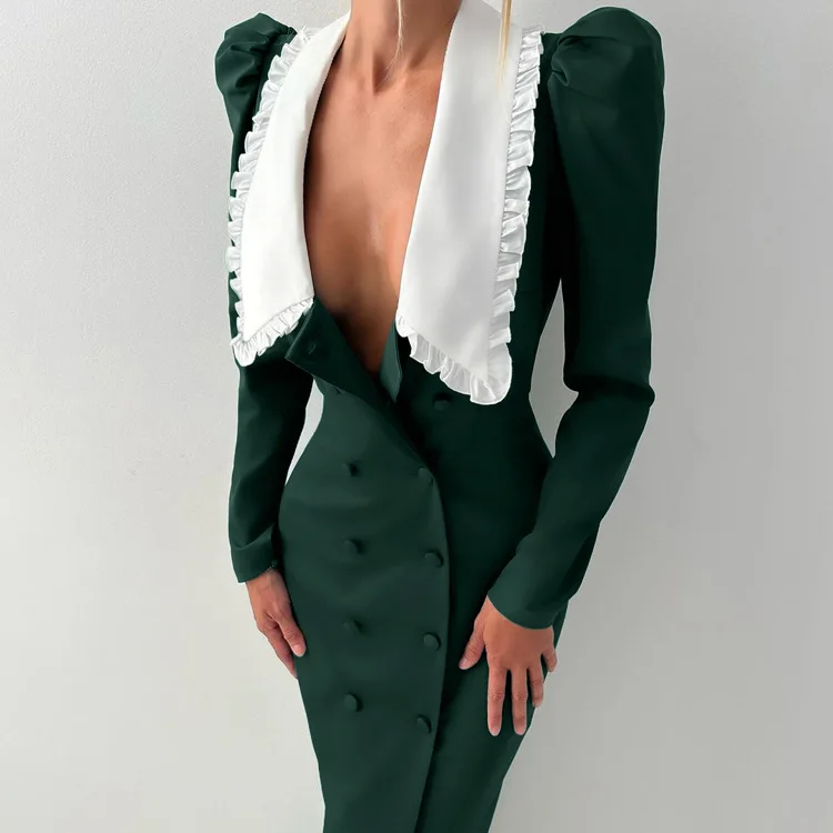 

Женское повседневное платье, шикарное, с длинным рукавом, двубортное, с поясом, 2026, для офиса и деловых встреч