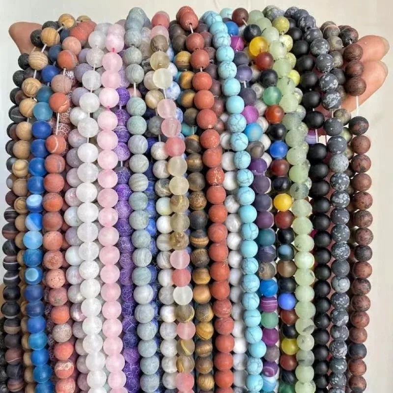 460pcs/(10 Different Colors) 10 Strands, about 46 Natural Stone Beads per Strand, Mixed Natural Stones, Round Shape, 8mm, Hole Diameter: 0.8-1mm, DIY Jewelry Making - Bracelet Necklace Earrings